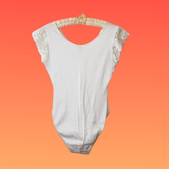 Bravo Cotton White Bodysuit / Leotard with Lace Accents, Size 4 - Picture 2 of 9